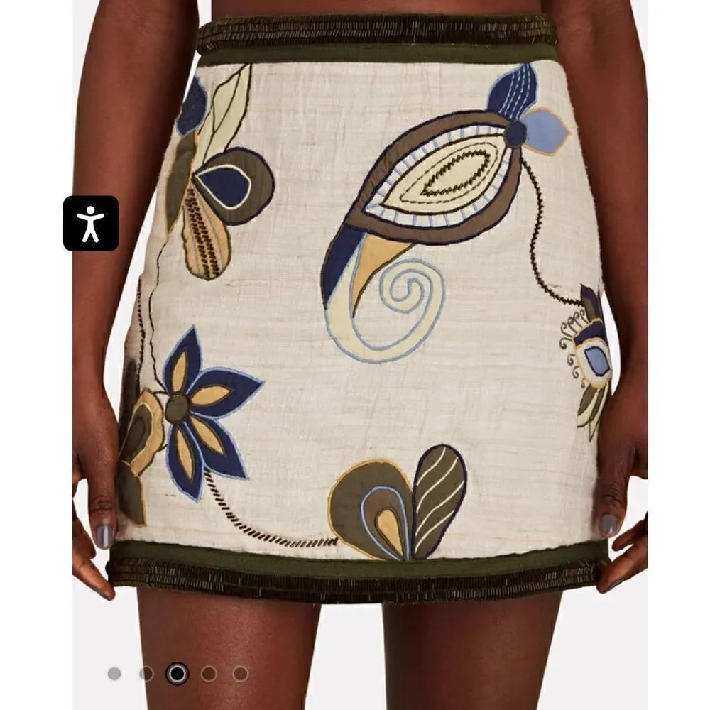 VERONICA BEARD Inga Embroidered Raw Silk Mini Skirt NWT Size 12